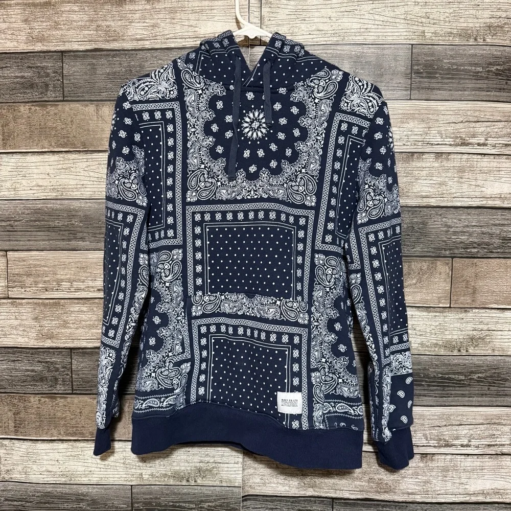 Navy Co Sink Or Swim Bandana Hoodie Men’s S Blue White Pullover Paisley